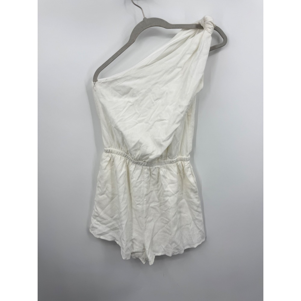 Cider Knotted One‎ Shoulder Romper Womens Size S White Linen Blend NWT